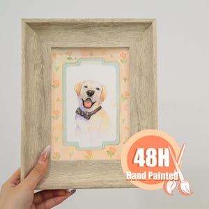 Custom Watercolor Pet Portrait & Pastel Floral Frame | Dog With Pet Portrait from Photo | Miniature Painting for Wedding | Home Decor