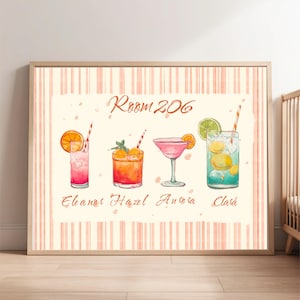 Personalised Cocktail Poster, Roomies Drink Print,Roommates as Drinks,Bar Cart Decor,Apartment Roomie Gift, Personalised Girls Dorm Wall Art