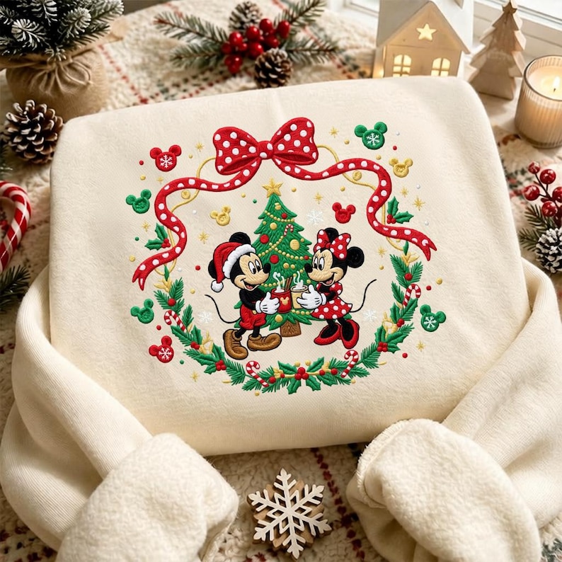 EMBROIDERED Coquette Mickey Minnie Christmas Tree Sweatshirt ...
