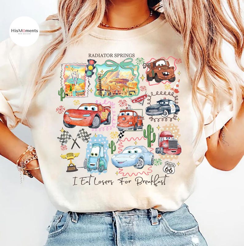 Vintage Radiator Springs Comfort Colors Shirt, Lightning McQueen Disney Tee, Pixar Cars Family Shirts, Disney Vacation Shirt, Disneyland Tee bild 1
