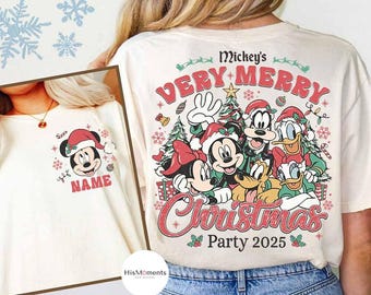 2-sided Personalized Mickey's Very Merry Christmas Party 2025 shirts, Mickey & Friends Christmas Sweatshirt, WDW Disneyland Xmas Family Tees
