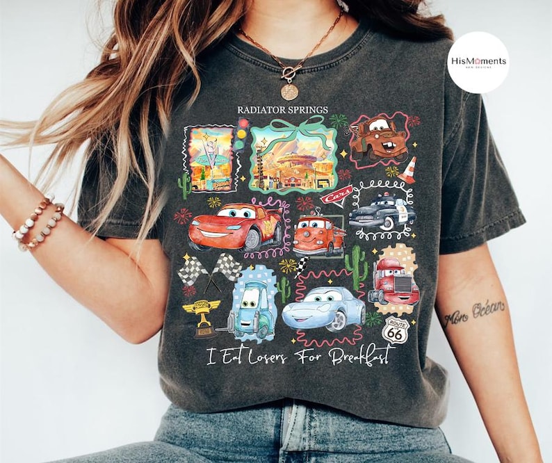 Vintage Radiator Springs Comfort Colors Shirt, Lightning McQueen Disney Tee, Pixar Cars Family Shirts, Disney Vacation Shirt, Disneyland Tee bild 2