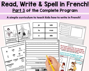 French Writing Reading and Spelling Program Sample for FSL Beginner Writers Unit 3