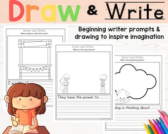 Draw and Write Printable Prompts for Beginner Writers to Help Kids Find Their Inner Writers Voice 25 Prompts