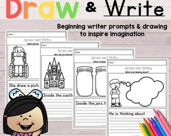 Instrucciones para dibujar y escribir para escritores principiantes. Uso en el hogar o en el aula.