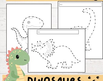 Unidad de trazado de líneas y colores de dinosaurios para niños en edad preescolar, jardín de infantes y práctica de escritura a mano KDP Ready