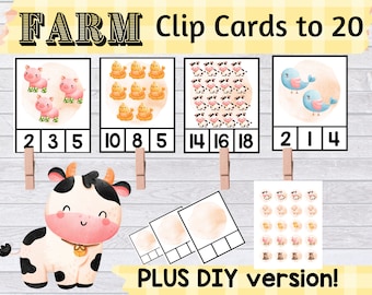 子供向け農場カウントクリップカード、DIYバージョン（印刷可能）