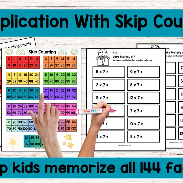 Printable Multiplication with Skip Counting Lesson and Worksheet System for Homeschool, Classroom, or Practice