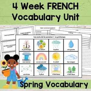 French Spring Vocabulary Unit – 4 Week French Lesson Plan | 48 Words + 20 Phrases | PDF + PNG Printables