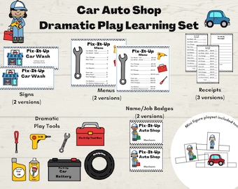 印刷可能な自動車整備工場の劇的な遊びと学習セット