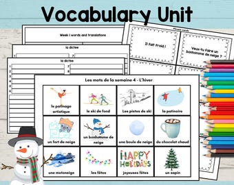 Unidad de vocabulario de invierno en francés: plan de lección imprimible (PDF y PNG)