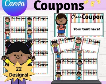 Plantilla de Canva: Cupones para el aula, recompensas, regalos para niños, recompensas para profesores, certificados.