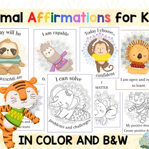 Tier Affirmationen Yoga für Kinder Positives Denken und Meditation Karten und Poster