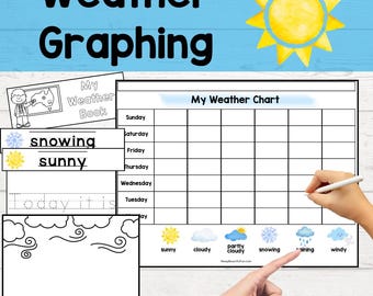 Unidad de gráficos del clima para preescolar a primer grado / Actividades de gráficos matemáticos imprimibles y diario del clima