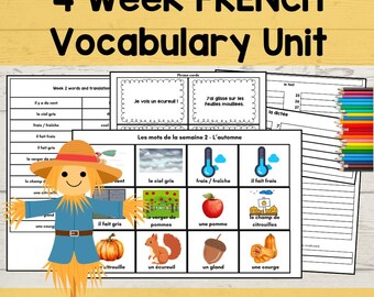 Unidad de vocabulario de otoño en francés: plan de lección imprimible (PDF + PNG)