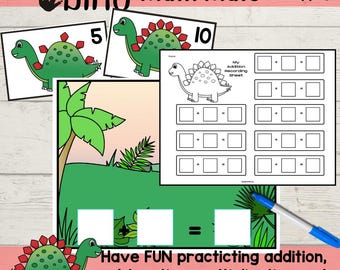 Tapetes de matemáticas de dinosaurios para suma, resta, multiplicación y división