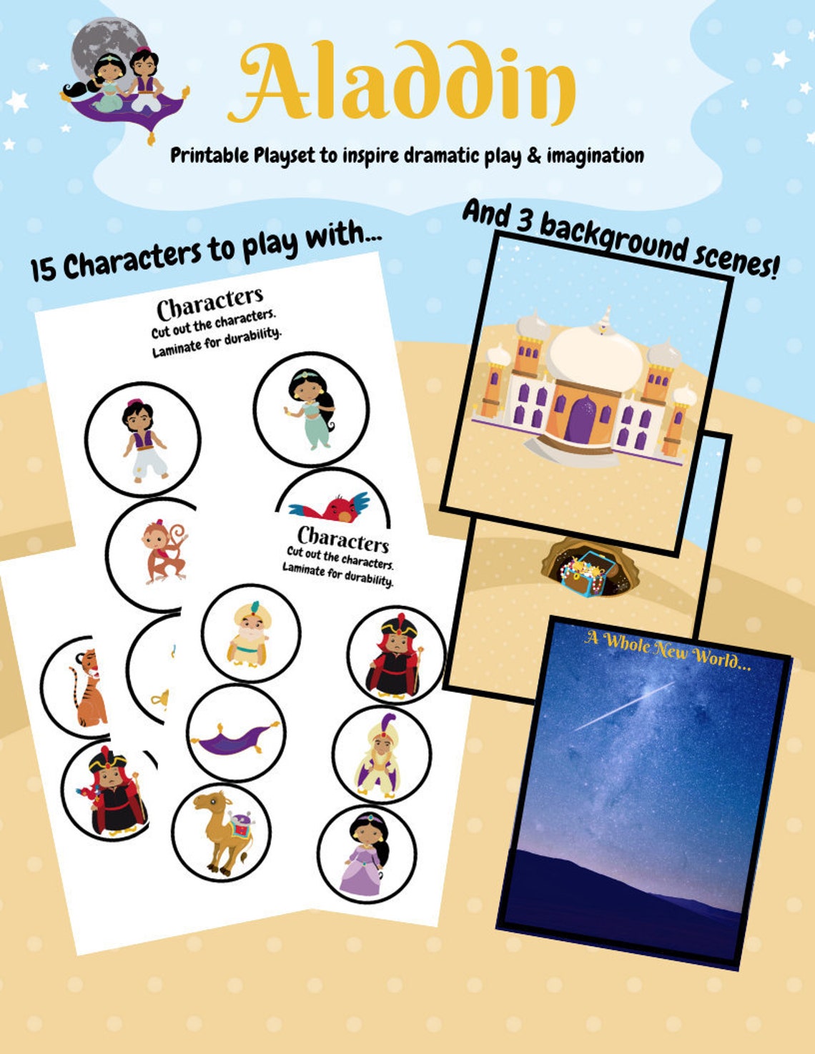 Aladdin Printable Playset for Dramatic Play Imagination and Literacy ...