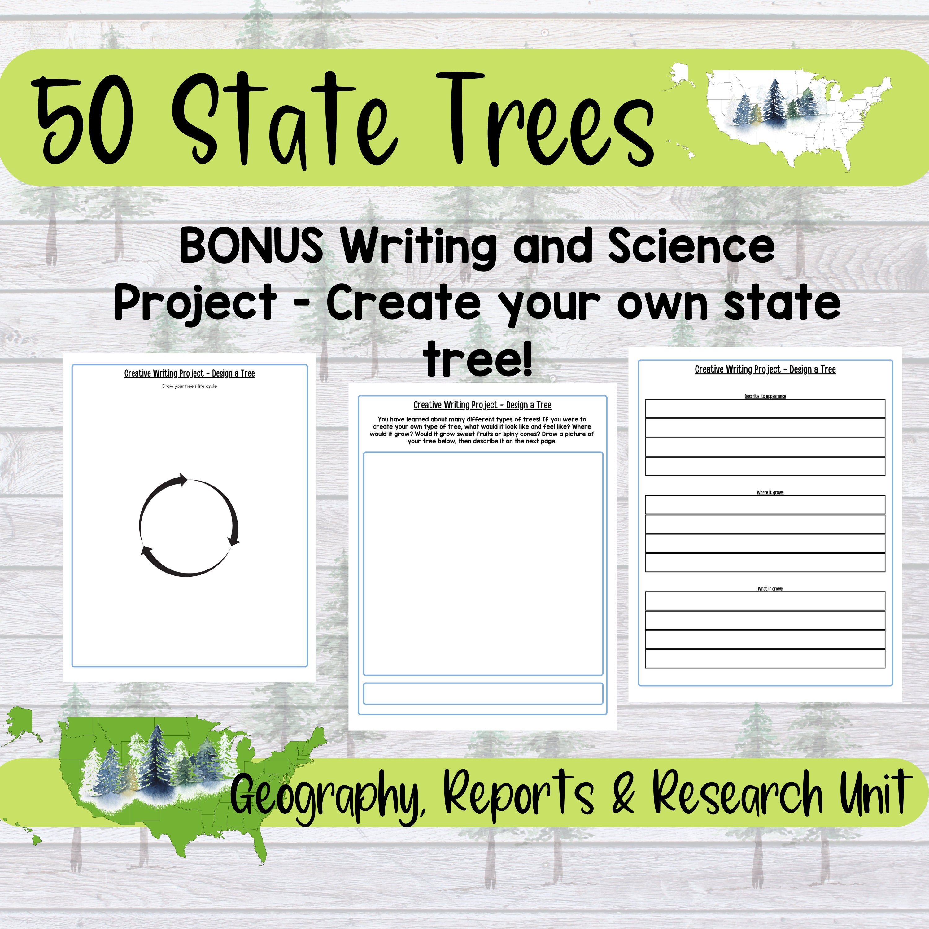 50 States Trees Reports and Learning Guide Printable With QR Codes for ...