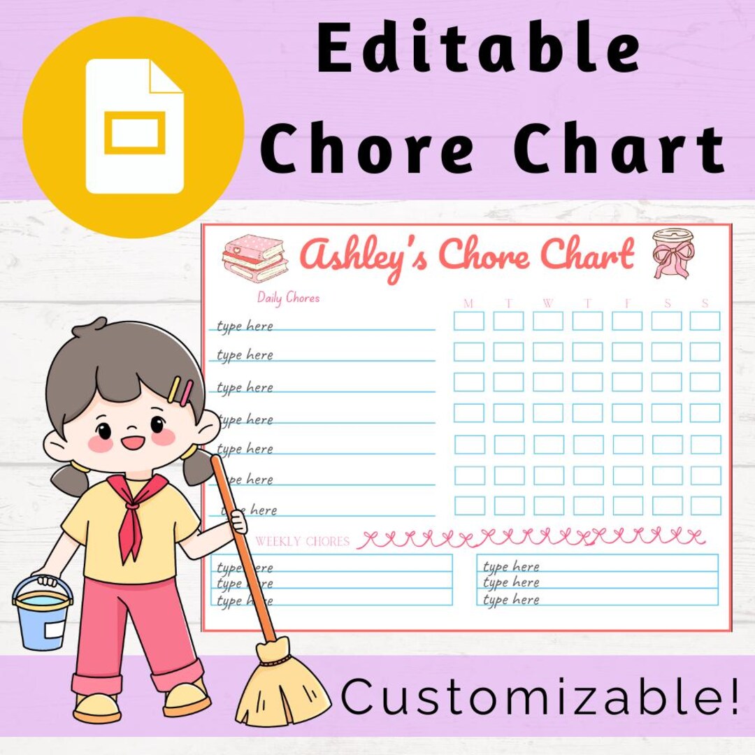 Editable Chore Chart | Pink Kids Routine Chart | Printable Weekly ...