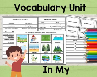 Unidad de vocabulario en francés / Plan de 4 semanas / 48 palabras + 20 frases / PDF y PNG