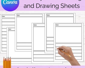 Plantilla de Canva para hojas de trabajo con líneas primarias (PLR) / Páginas editables de dibujo y escritura para preescolar y jardín de infantes