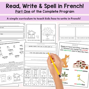Curriculum di scrittura francese per la scuola a casa o in classe: quaderno di esercizi stampabile e fogli di lavoro per principianti