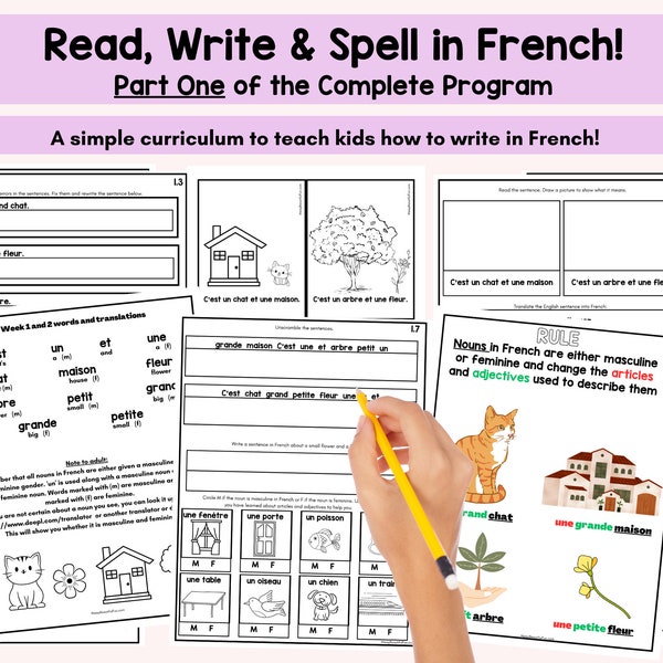 French Writing Curriculum for Homeschool or Classroom - Printable Workbook and Worksheets for Beginners