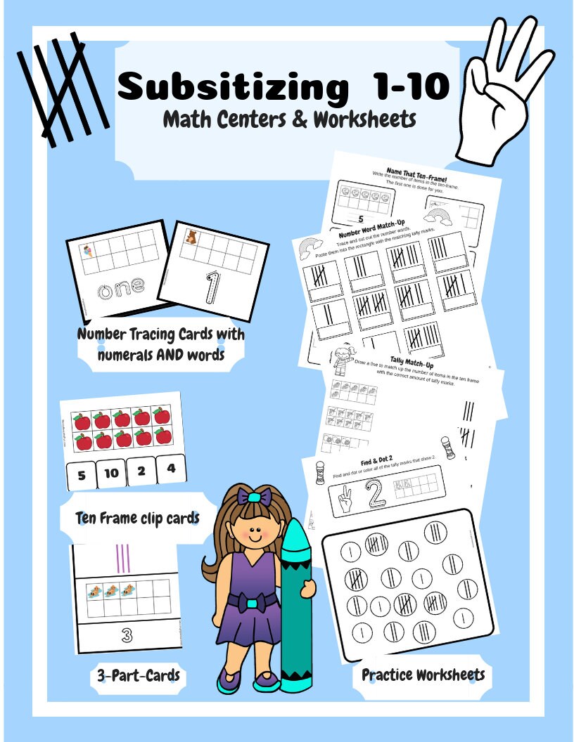 printable math center subsitizing and writing numbers ten etsy