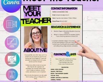 Plantilla editable para conocer al maestro/Página de bienvenida de regreso a clases/Imprimible y editable en Canva