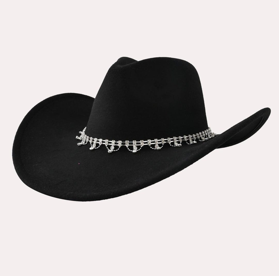 Rhinestone Bling Band Cowboy Wide Brim Fedora Hat - Etsy display picture 2