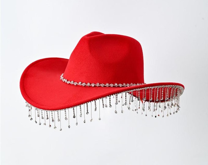 Handmade Bling Cascade Cowboy Fedora Hat Rhinestones