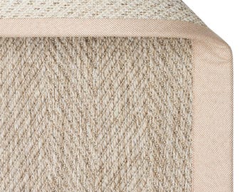 Handmade Herringbone Sisal Rug, Peach Border, Custom Size