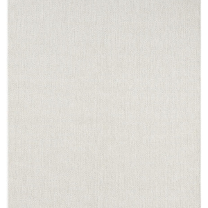 May include: A square, off-white rug with a textured surface and fringed edges. The rug has a woven appearance, suitable for indoor or outdoor use. The neutral color and simple design make it versatile for various decor styles.