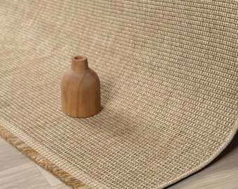 Beige Sisal Rug: Indoor Outdoor Flatweave Rug with Handmade Fringe