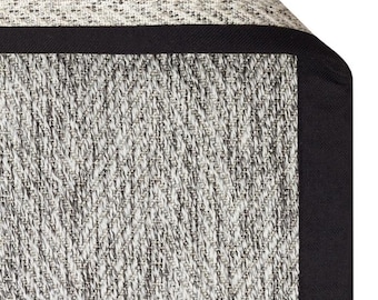 Grey Herringbone Sisal Rug, Black Border, Custom Size
