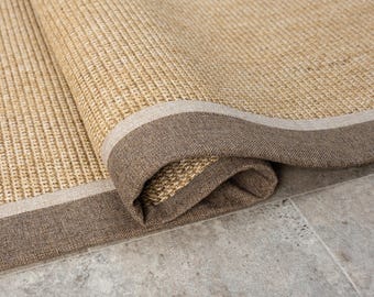 Handmade Sisal Rug: Brown Fabric Border, Custom Size, Pet Friendly