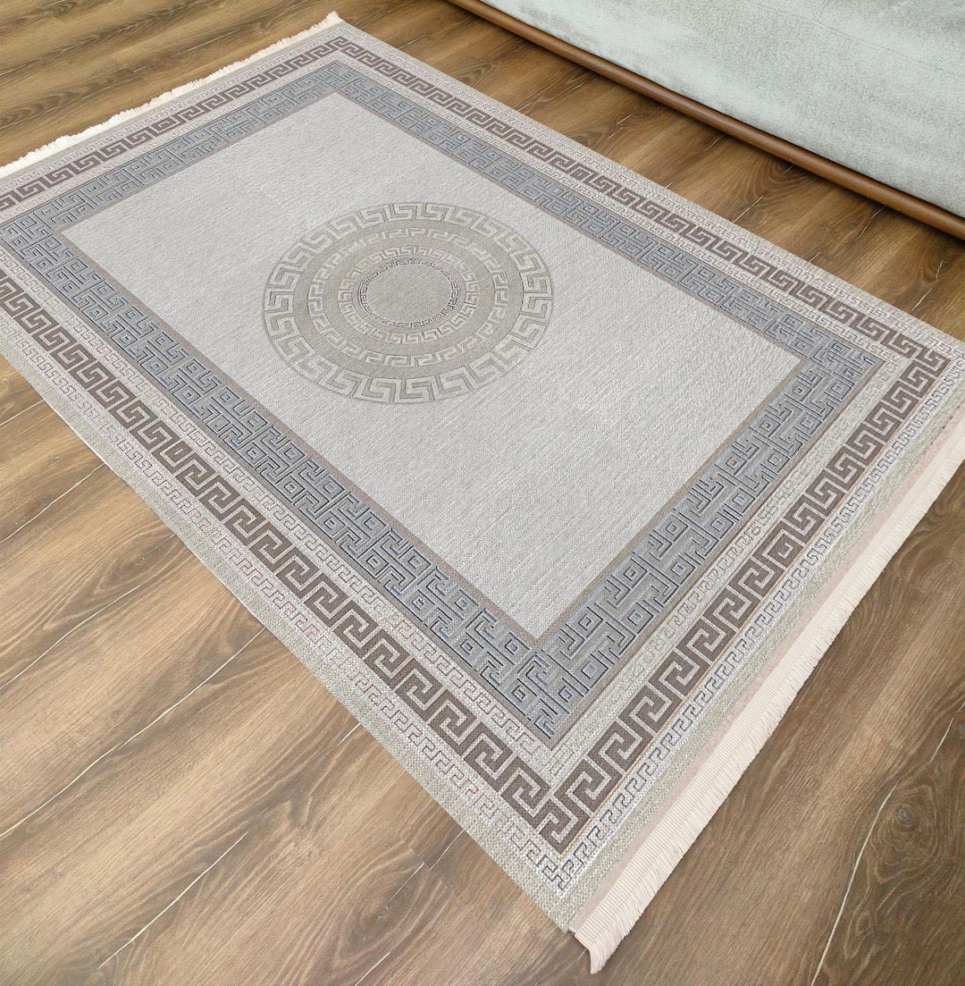 Greek Key Area Rug: Washable Medallion Carpet, Traditional Style - Etsy