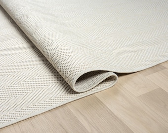 Cream Herringbone Sisal Rug – Indoor Outdoor Flatweave Non Shedding Easy Clean Modern Carpet
