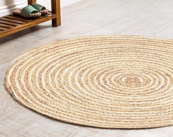 Handmade Jute Round Rug: Rustic Boho Minimalist Carpet