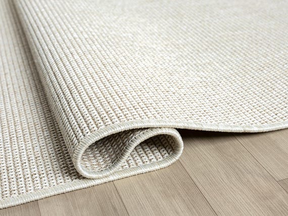 Cream Flatweave Sisal Rug – Indoor Outdoor Non Shedding Easy Clean Modern Area Carpet