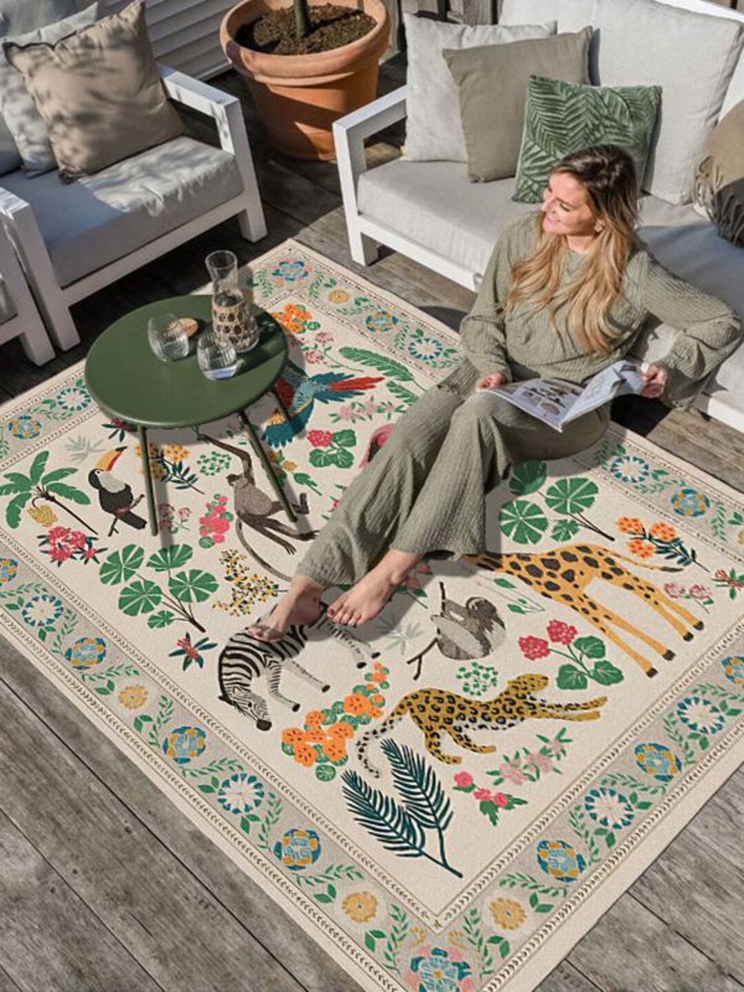 Animal Abyss Rug Tropical Safari Animal Rug: Washable Chenille Jungle Carpet - Etsy