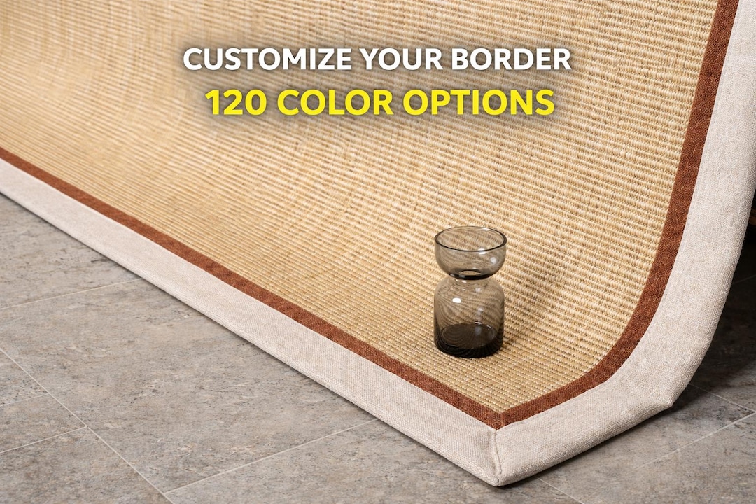 Custom Sisal Rug, Handmade Fabric Border, 120 Colors, Flatweave Area ...
