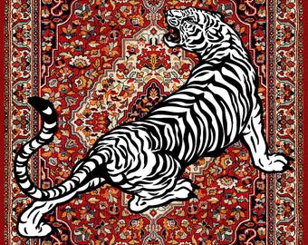 Red Oriental Rug: White Tiger Chenille Carpet, Maximalist Decor - Etsy