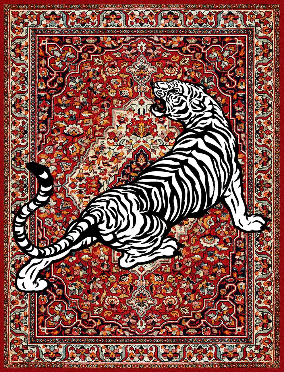 アート・デザイン・音楽 Oriental Carpet Design Red Oriental Rug: White Tiger Chenille Carpet, Maximalist Decor - Etsy