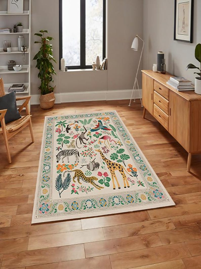 Animal Abyss Rug Tropical Safari Animal Rug: Washable Chenille Jungle Carpet - Etsy