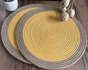 Handmade Mustard Yellow Jute Placemat Set: Rustic Farmhouse Table Decor
