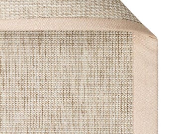 Beige Sisal Rug with Peach Handmade Fabric Border, Natural Woven Carpet