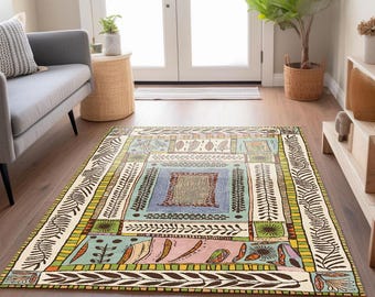 Botanisch chenillevloerkleed: kleurrijke, handgetekende stijl, lichtgewicht wasbaar tapijt