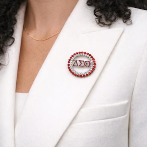 Delta Sigma Theta Rhinestone Lapel Pin | Red & Clear Crystal Sorority Brooch | ΔΣΘ Greek Letter Pin | DST Gift for Sorors