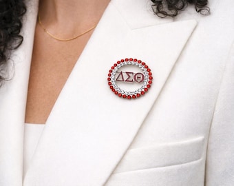 Delta Sigma Theta Rhinestone Lapel Pin | Red & Clear Crystal Sorority Brooch | ΔΣΘ Greek Letter Pin | DST Gift for Sorors